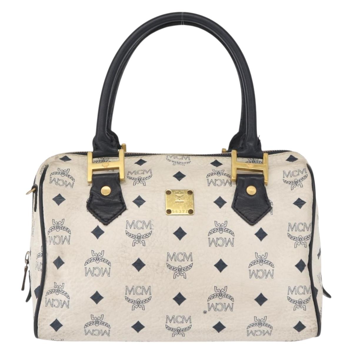 MCM Logogram Vicetos Hand Bag PVC White Gold Auth 165036