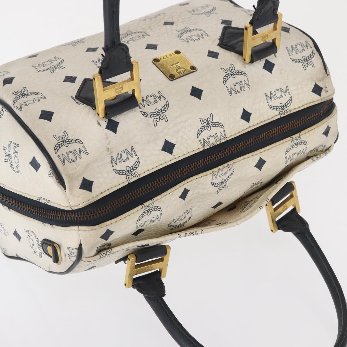 MCM Logogram Vicetos Hand Bag PVC White Gold Auth 165036