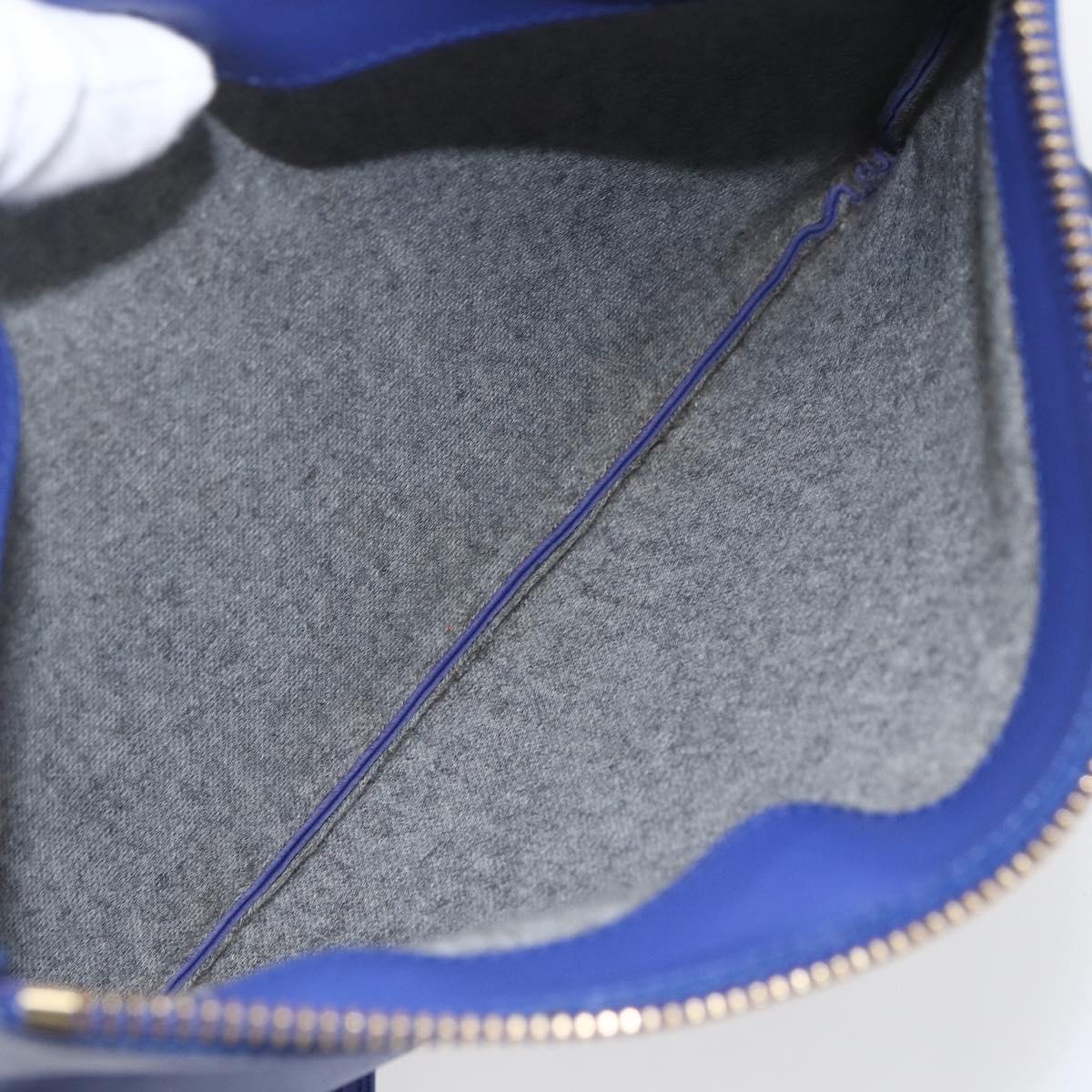 CELINE Trio Large Shoulder Bag Leather Blue Gold Auth 165038