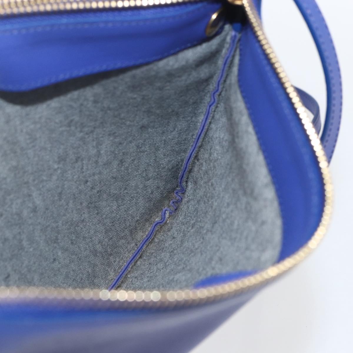 CELINE Trio Large Shoulder Bag Leather Blue Gold Auth 165038