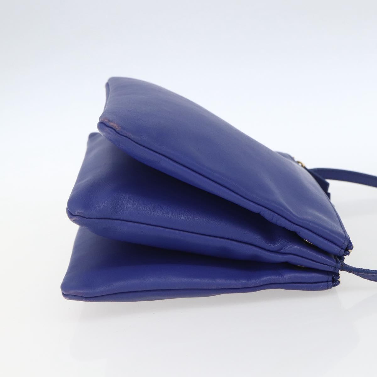 CELINE Trio Large Shoulder Bag Leather Blue Gold Auth 165038