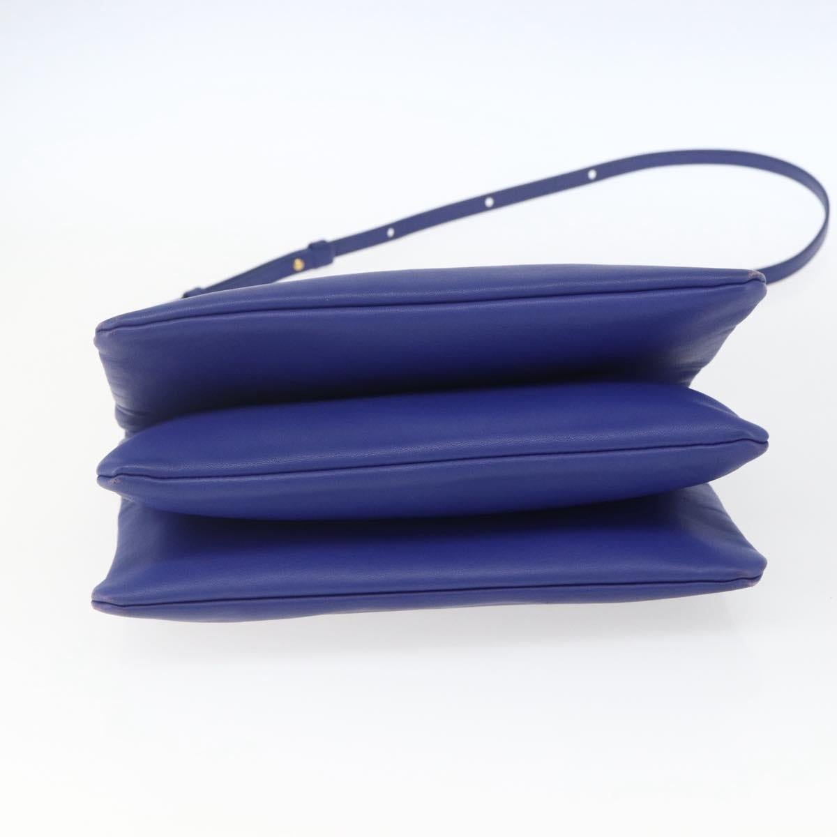 CELINE Trio Large Shoulder Bag Leather Blue Gold Auth 165038