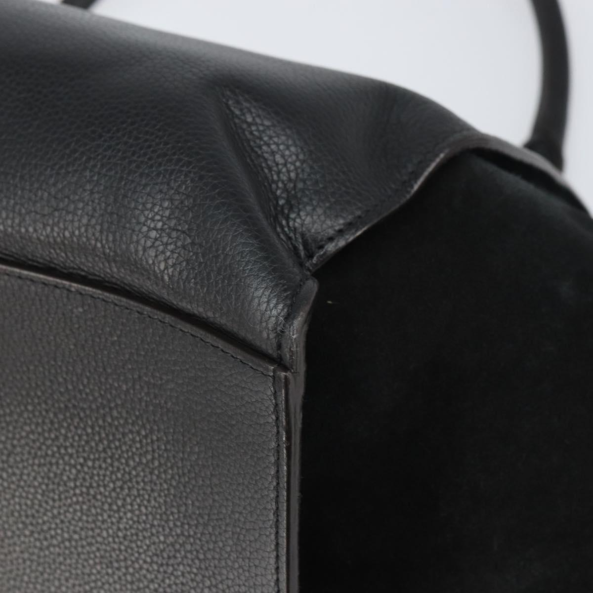 CELINE Trapeze Hand Bag Leather Suede Black Silver Auth 165042
