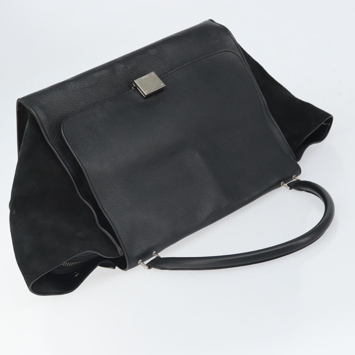 CELINE Trapeze Hand Bag Leather Suede Black Silver Auth 165042
