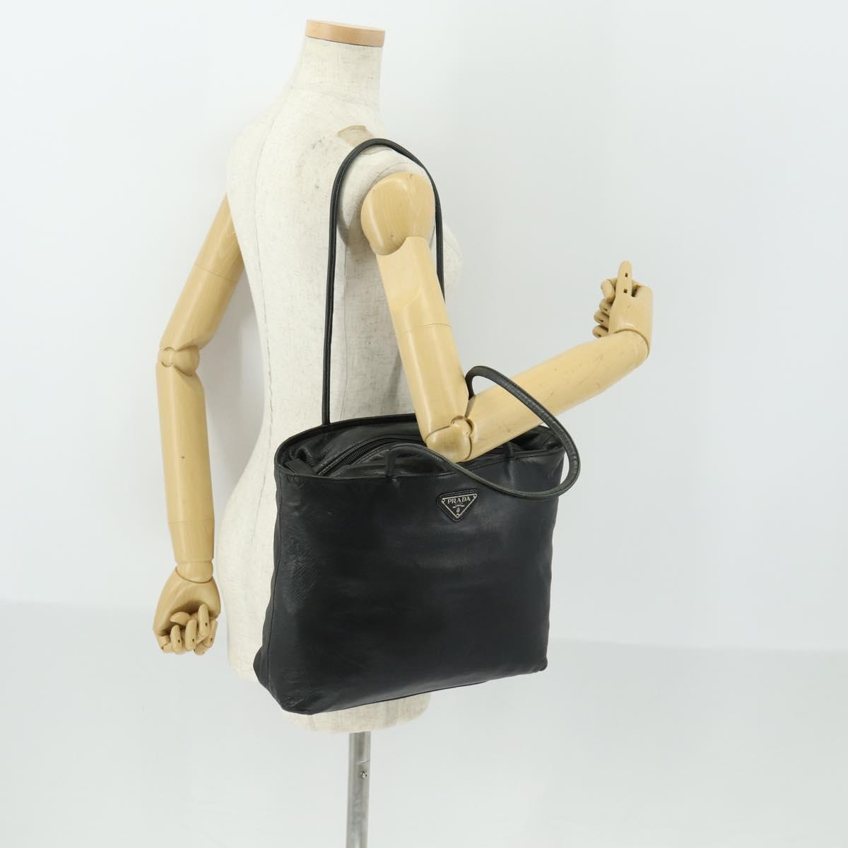 PRADA Tote Bag Leather Black Auth 165044