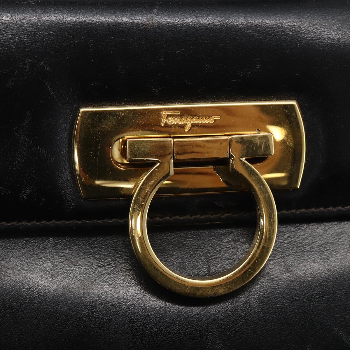 Salvatore Ferragamo Gancini Hand Bag Leather Black Gold Auth 165048