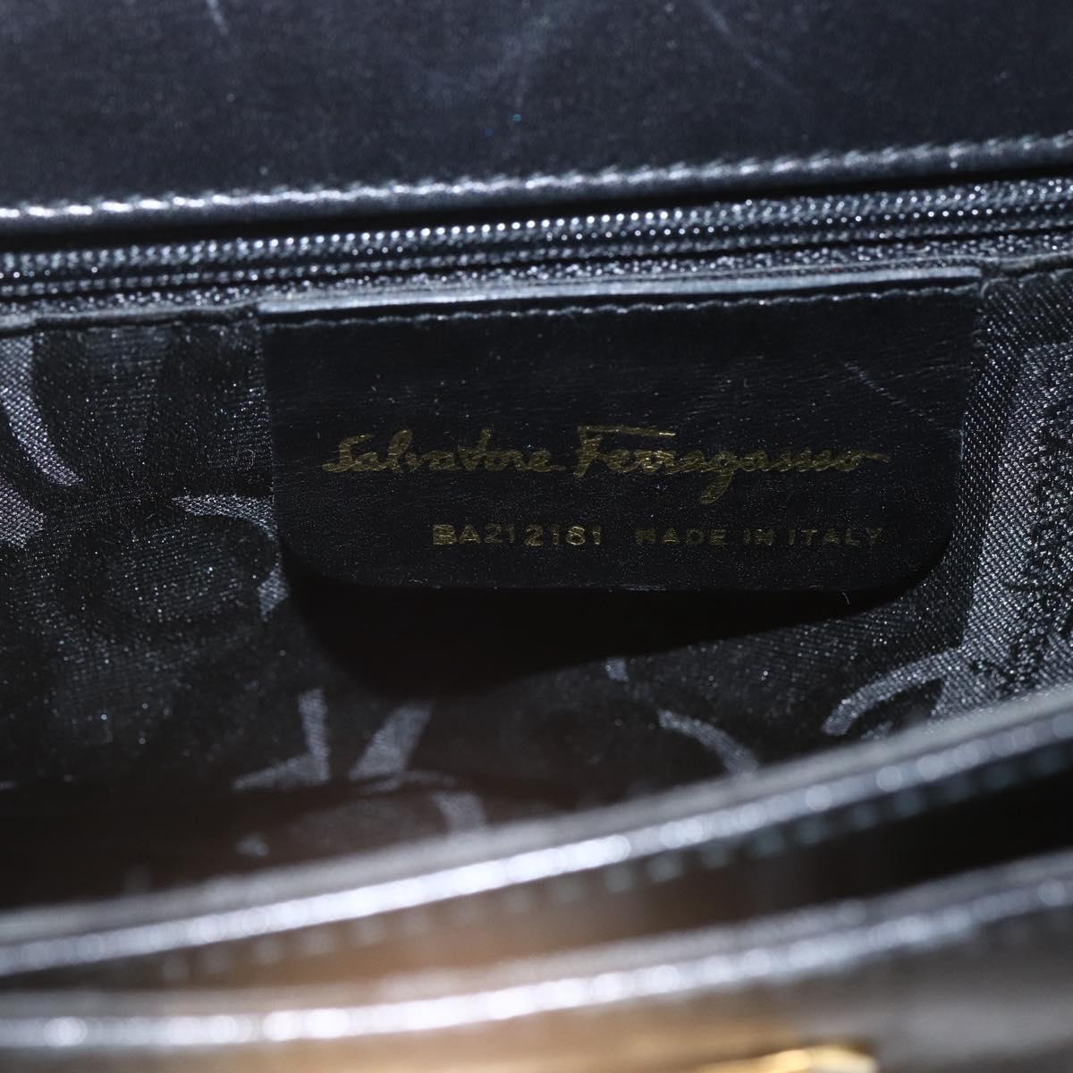 Salvatore Ferragamo Gancini Hand Bag Leather Black Gold Auth 165048