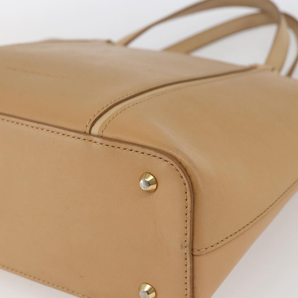 BURBERRY Hand Bag Leather Beige Gold Auth 165049