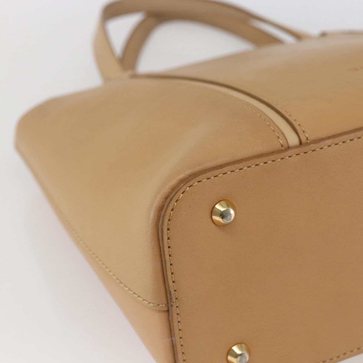 BURBERRY Hand Bag Leather Beige Gold Auth 165049