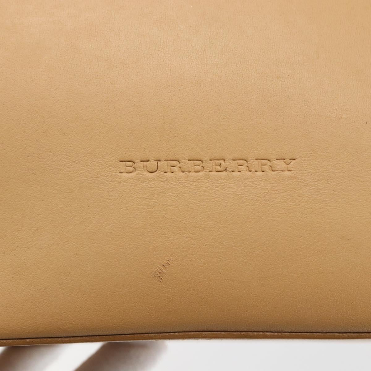 BURBERRY Hand Bag Leather Beige Gold Auth 165049