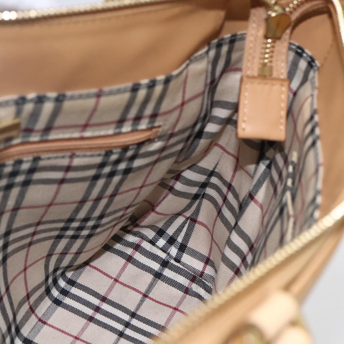 BURBERRY Hand Bag Leather Beige Gold Auth 165049