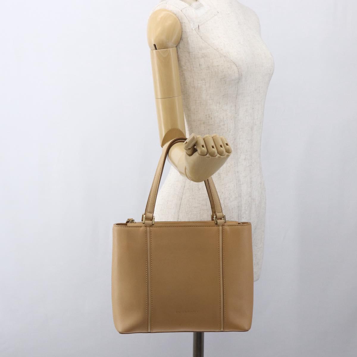 BURBERRY Hand Bag Leather Beige Gold Auth 165049