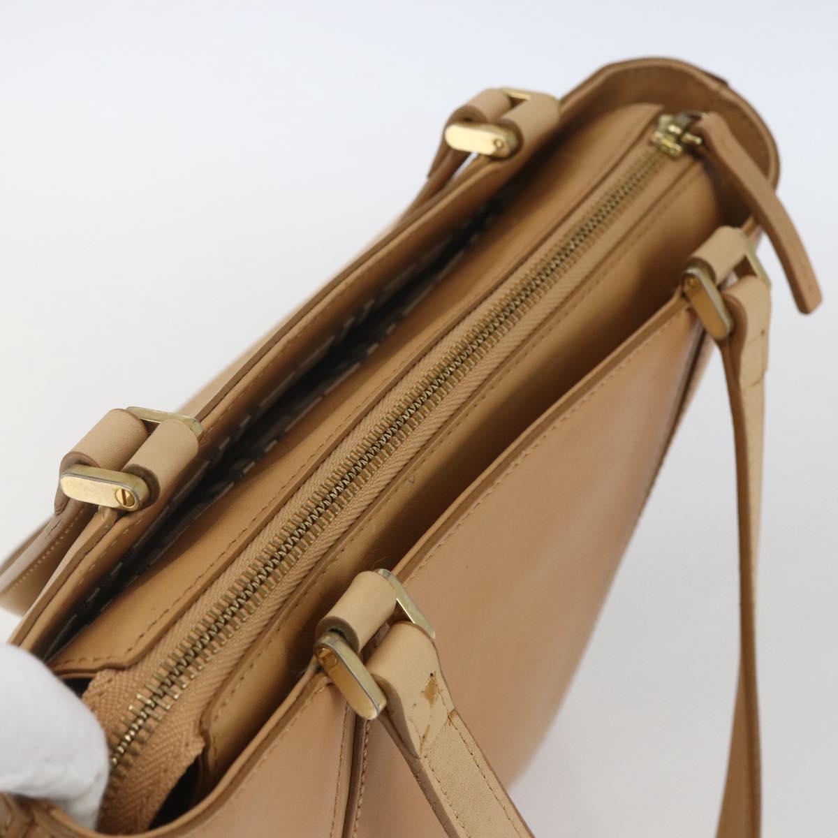 BURBERRY Hand Bag Leather Beige Gold Auth 165049