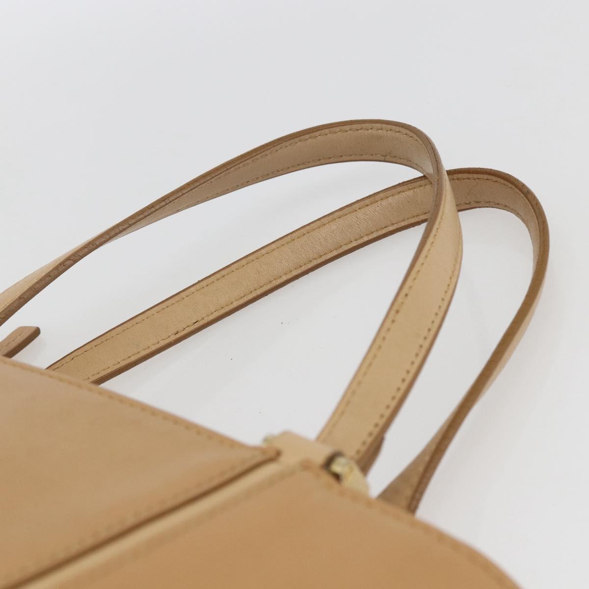 BURBERRY Hand Bag Leather Beige Gold Auth 165049