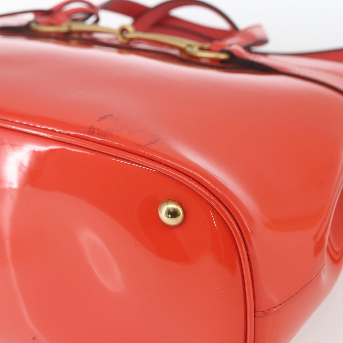 GUCCI Horsebit Hand Bag Patent leather 2way Orange 319795 Auth 165050