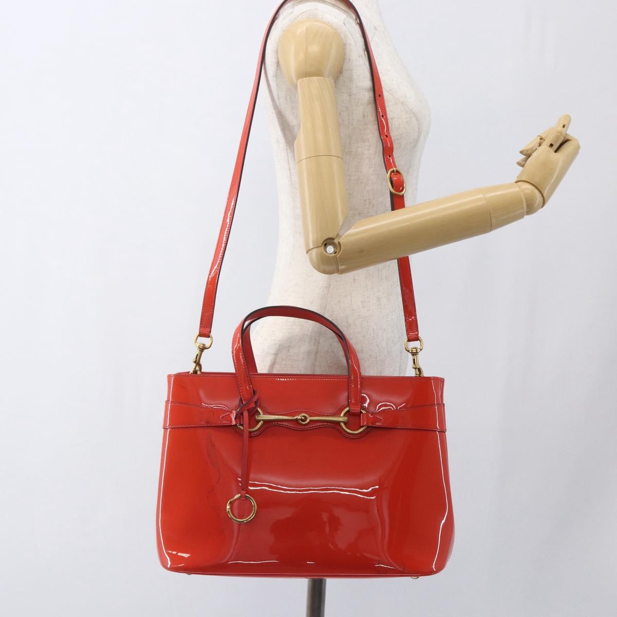 GUCCI Horsebit Hand Bag Patent leather 2way Orange 319795 Auth 165050
