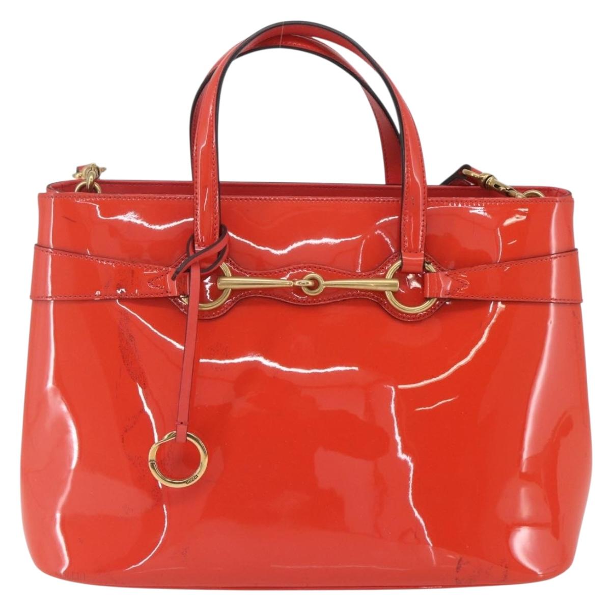 GUCCI Horsebit Hand Bag Patent leather 2way Orange 319795 Auth 165050
