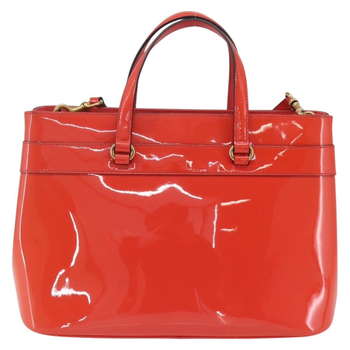 GUCCI Horsebit Hand Bag Patent leather 2way Orange 319795 Auth 165050