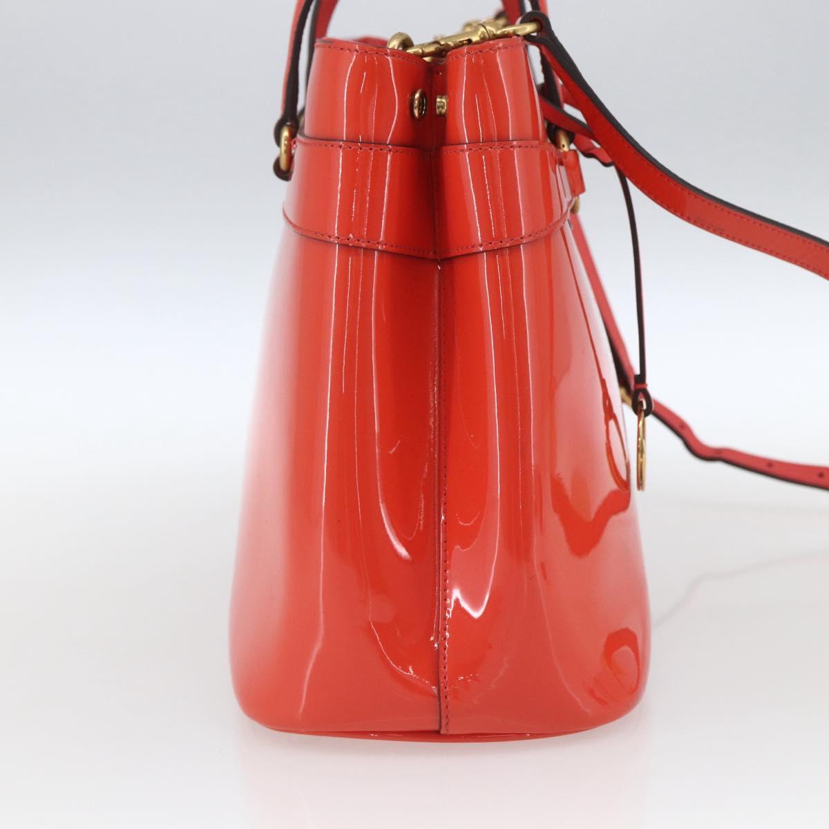 GUCCI Horsebit Hand Bag Patent leather 2way Orange 319795 Auth 165050