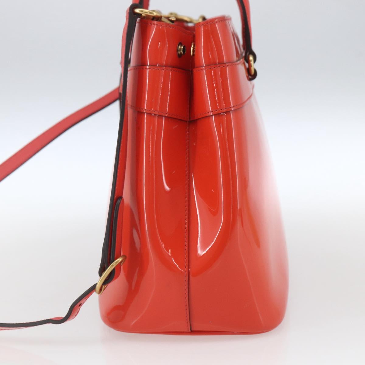 GUCCI Horsebit Hand Bag Patent leather 2way Orange 319795 Auth 165050