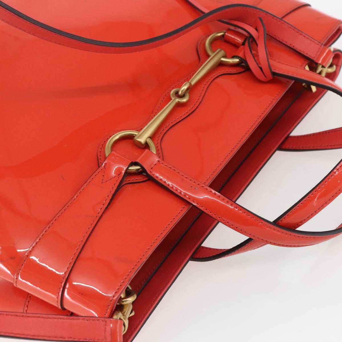 GUCCI Horsebit Hand Bag Patent leather 2way Orange 319795 Auth 165050