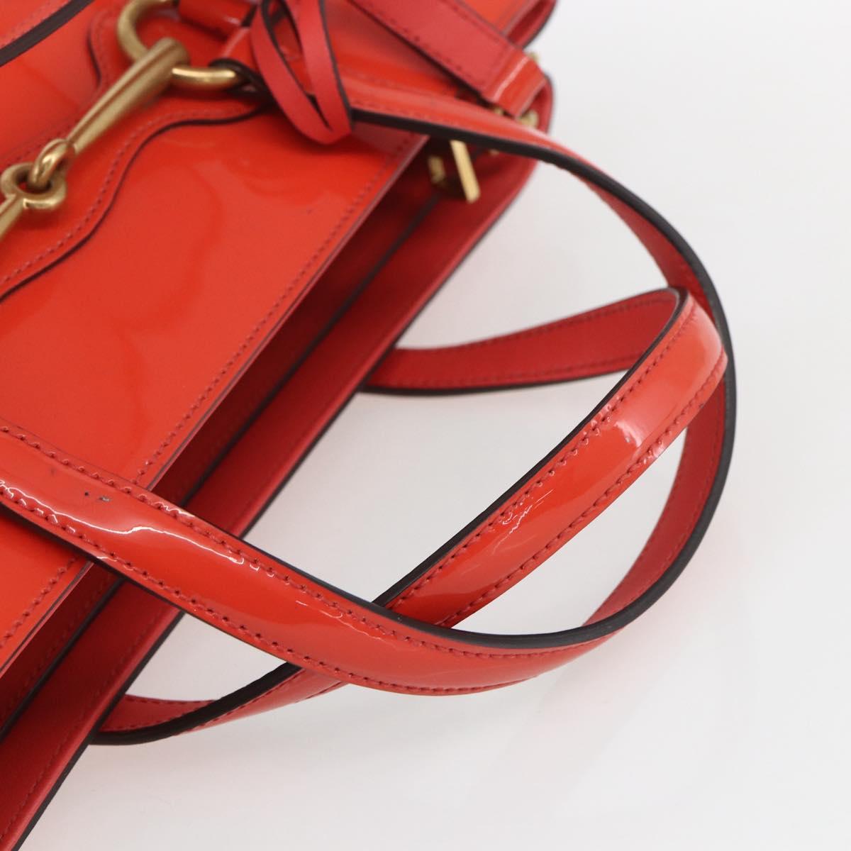 GUCCI Horsebit Hand Bag Patent leather 2way Orange 319795 Auth 165050