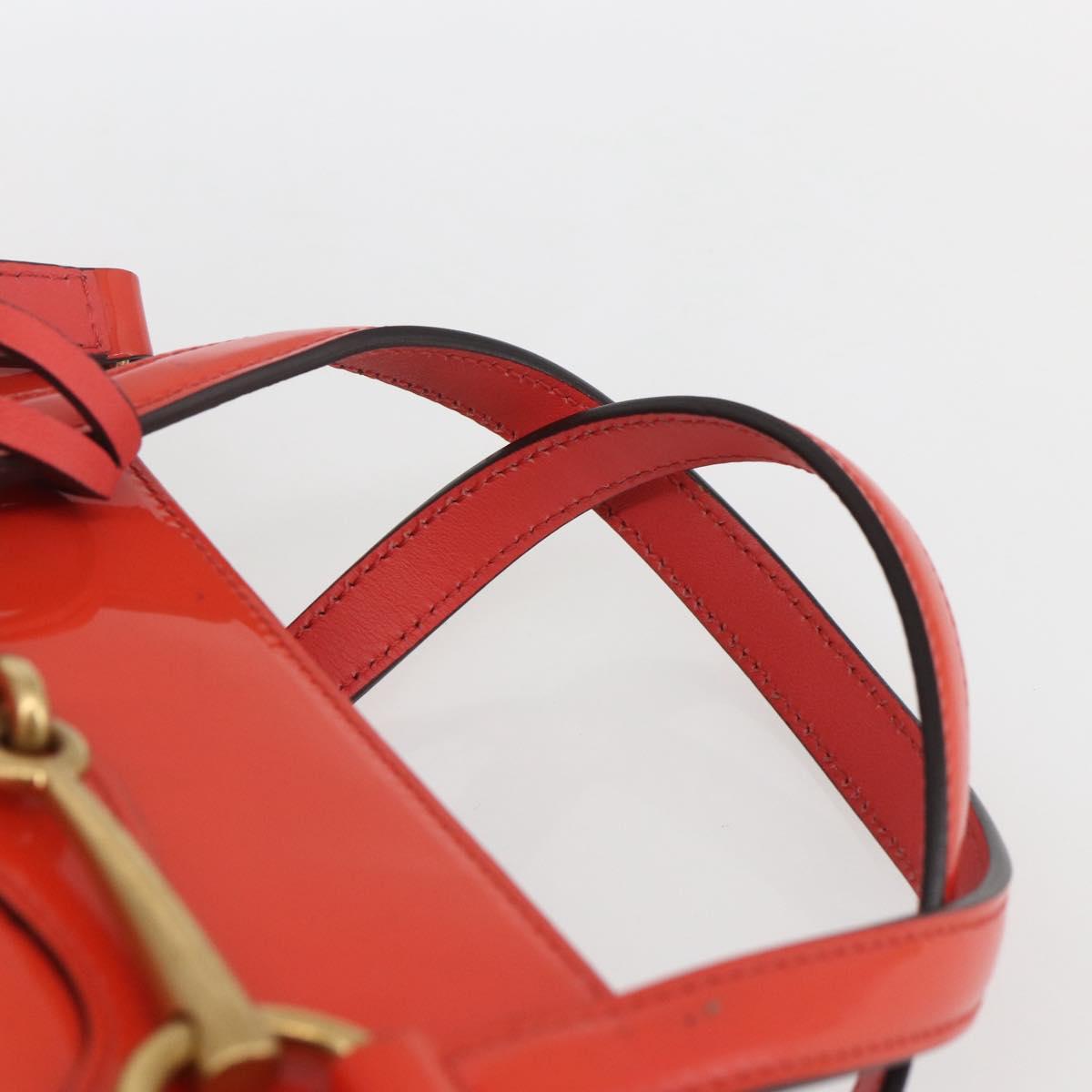 GUCCI Horsebit Hand Bag Patent leather 2way Orange 319795 Auth 165050