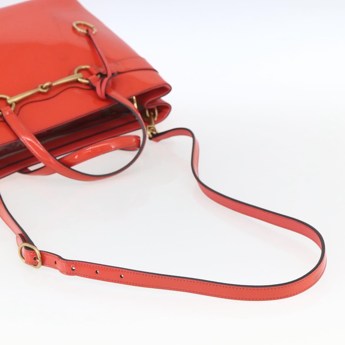 GUCCI Horsebit Hand Bag Patent leather 2way Orange 319795 Auth 165050