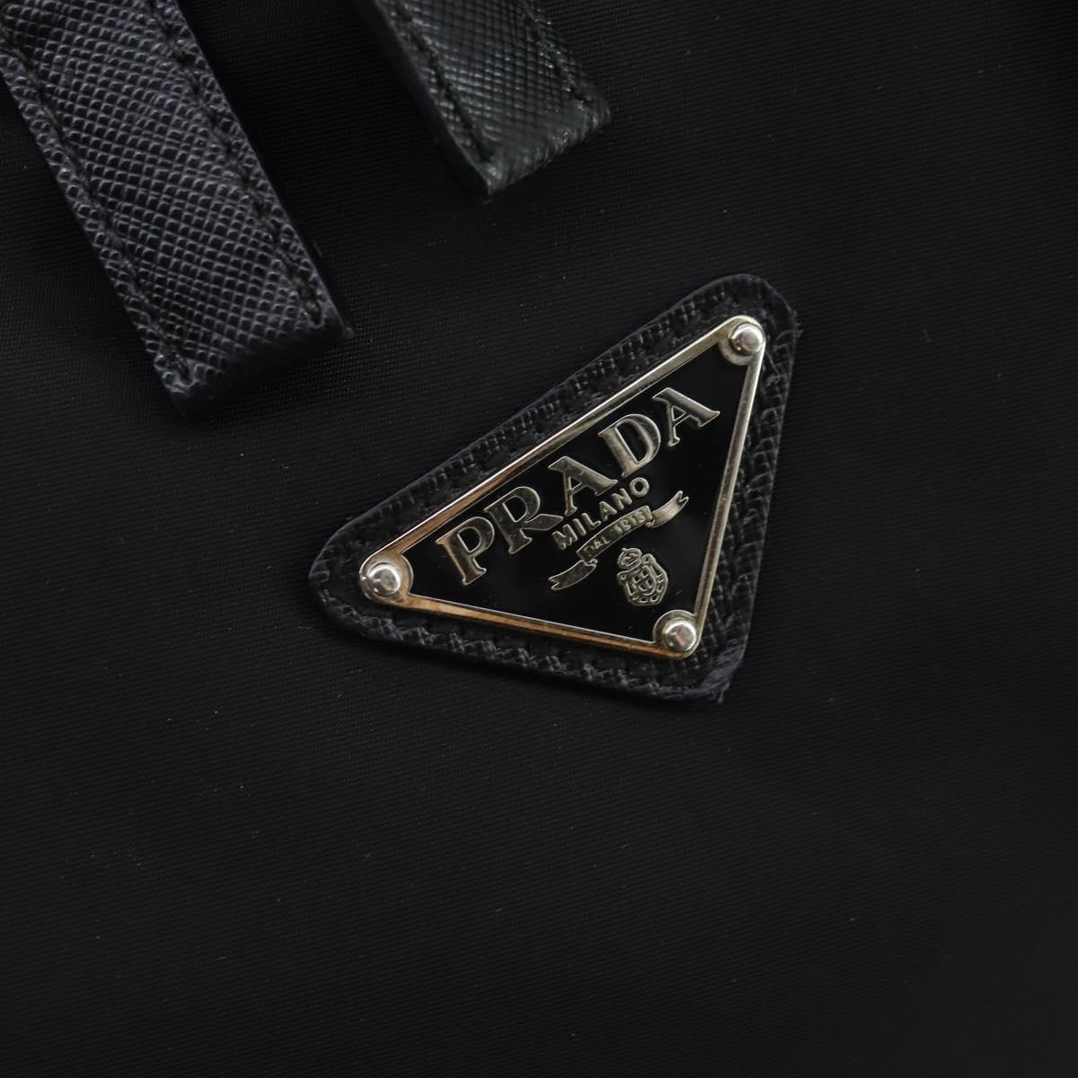 PRADA Carry Case Suitcase Nylon Leather Black Silver Auth 165055
