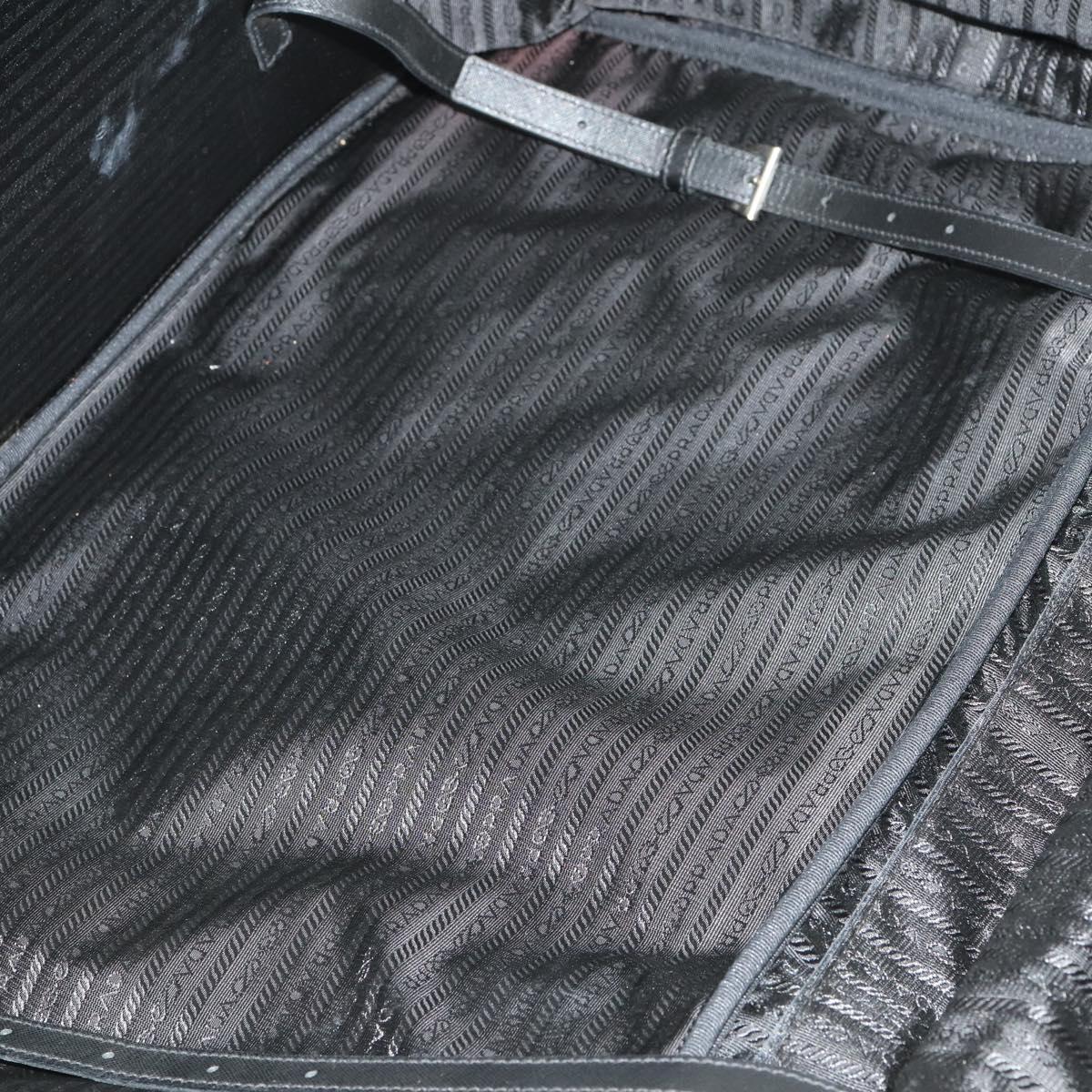 PRADA Carry Case Suitcase Nylon Leather Black Silver Auth 165055