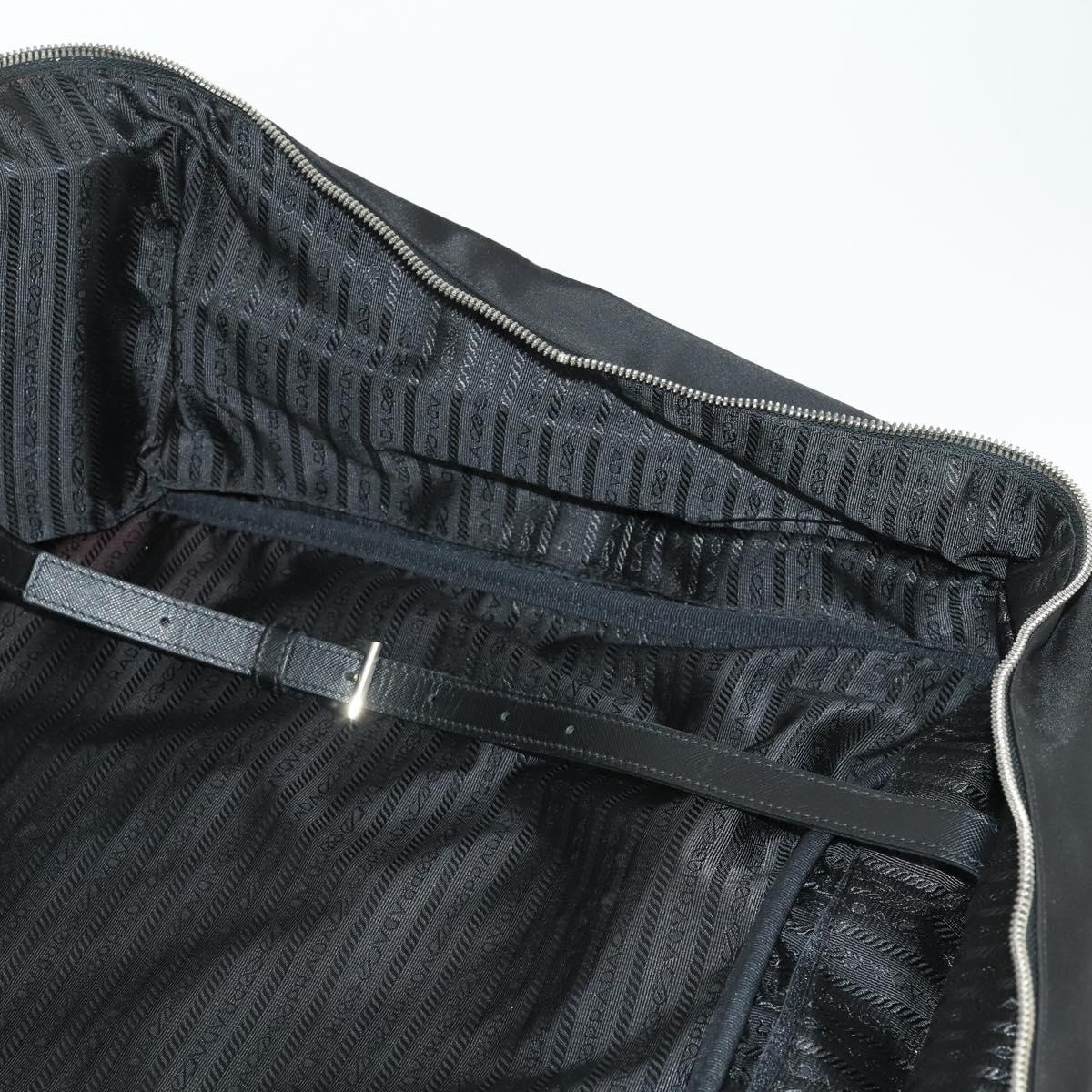 PRADA Carry Case Suitcase Nylon Leather Black Silver Auth 165055