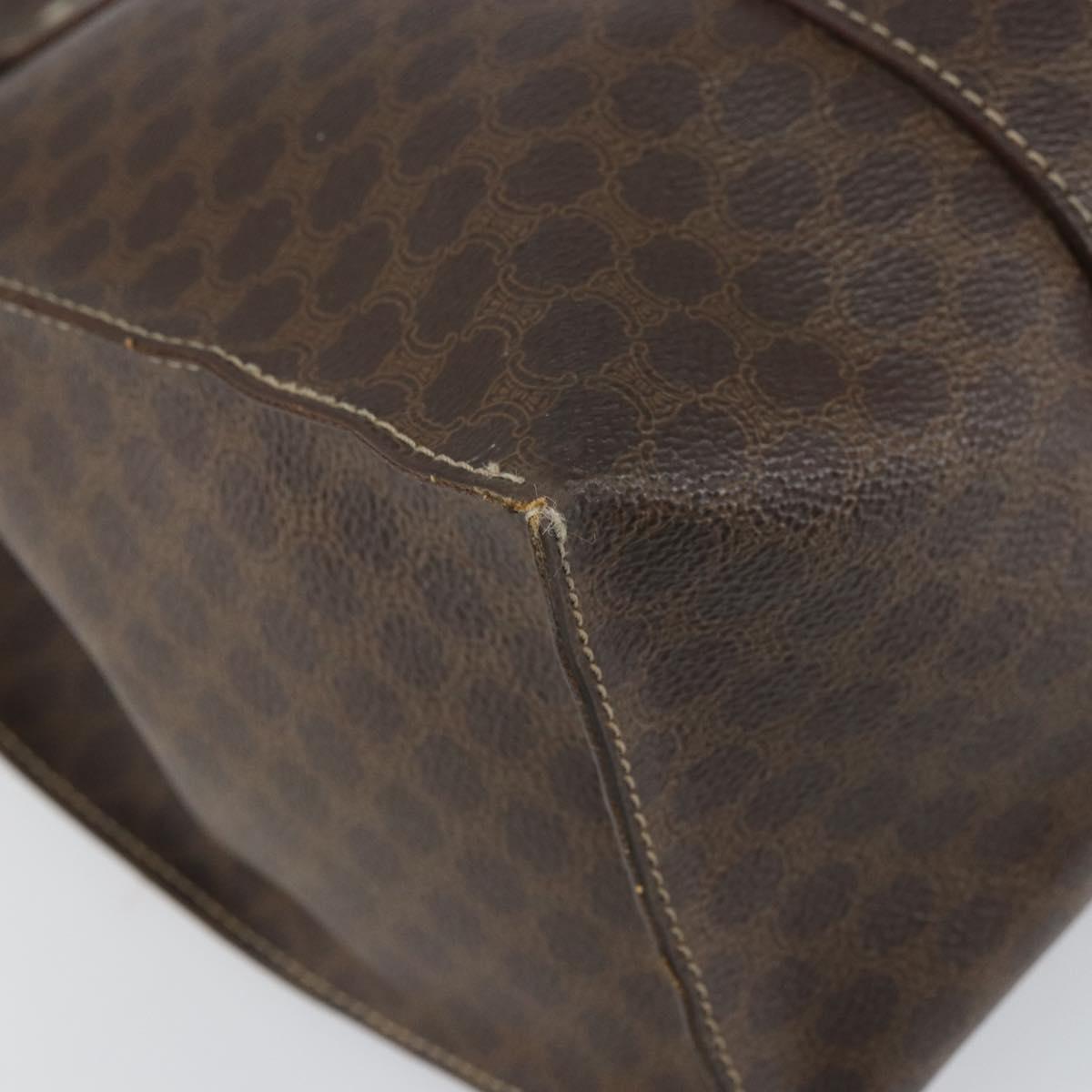 CELINE Macadam Canvas Tote Bag PVC Leather Brown Gold Auth 165060