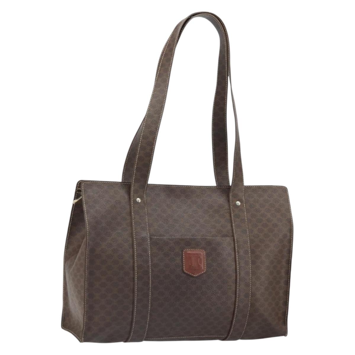 CELINE Macadam Canvas Tote Bag PVC Leather Brown Gold Auth 165060