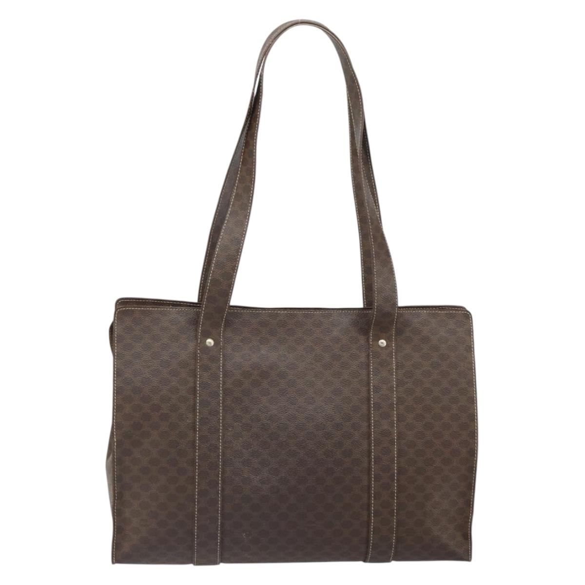 CELINE Macadam Canvas Tote Bag PVC Leather Brown Gold Auth 165060