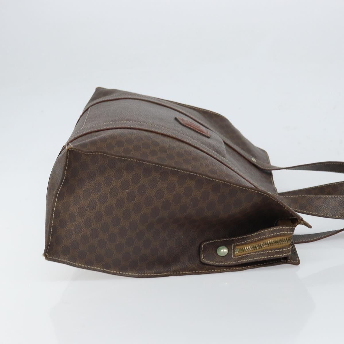 CELINE Macadam Canvas Tote Bag PVC Leather Brown Gold Auth 165060
