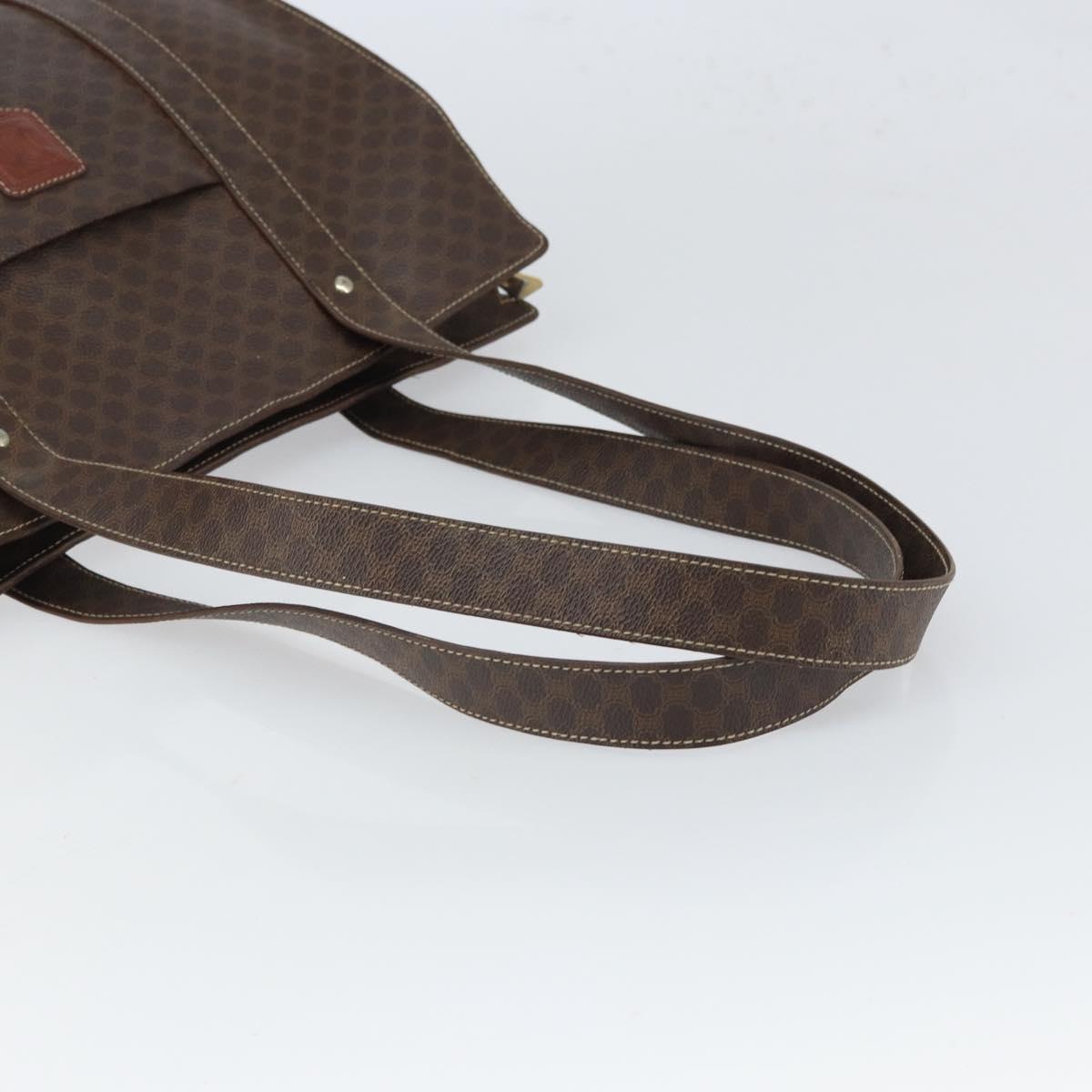 CELINE Macadam Canvas Tote Bag PVC Leather Brown Gold Auth 165060
