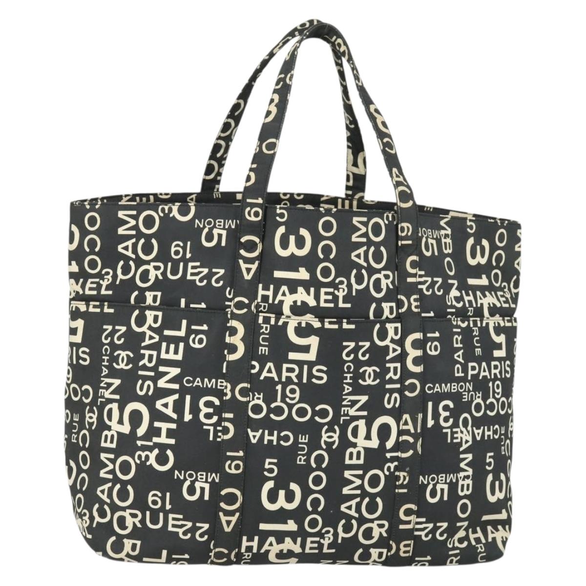 CHANEL By Sea Line Tote Bag Canvas Black Silver CC Auth 165062