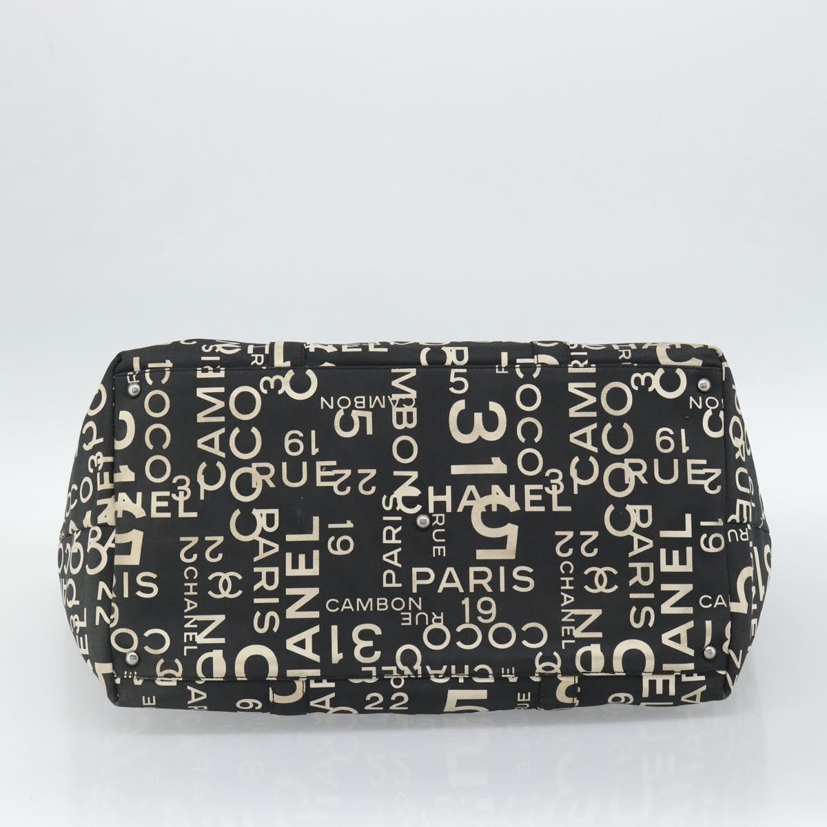 CHANEL By Sea Line Tote Bag Canvas Black Silver CC Auth 165062
