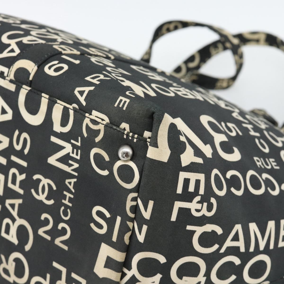 CHANEL By Sea Line Tote Bag Canvas Black Silver CC Auth 165062