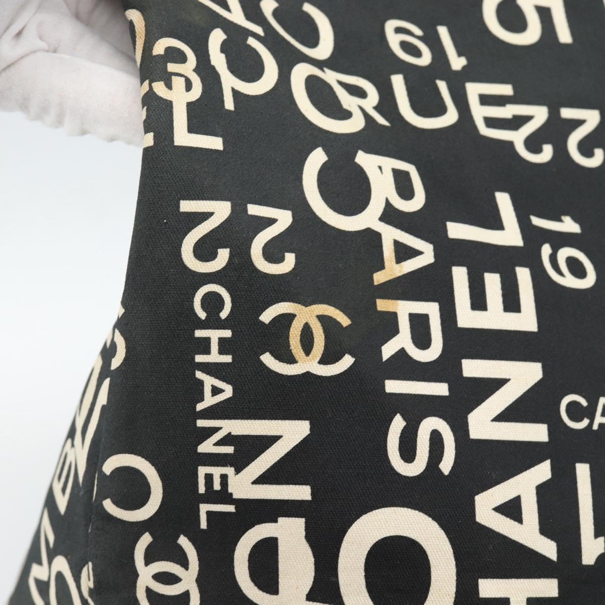CHANEL By Sea Line Tote Bag Canvas Black Silver CC Auth 165062