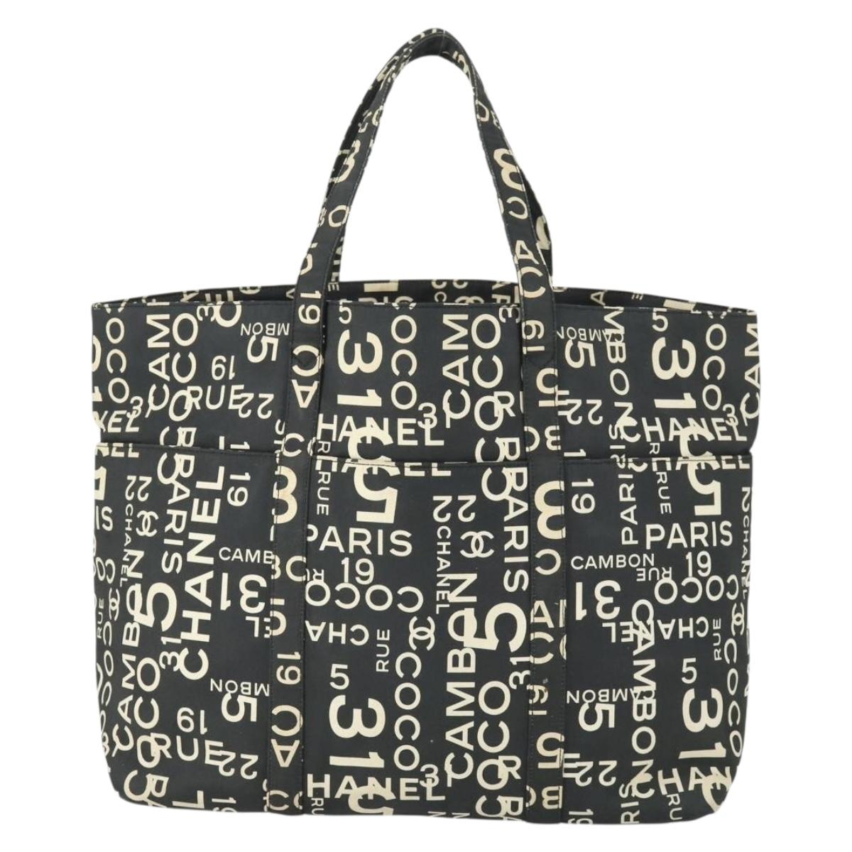 CHANEL By Sea Line Tote Bag Canvas Black Silver CC Auth 165062