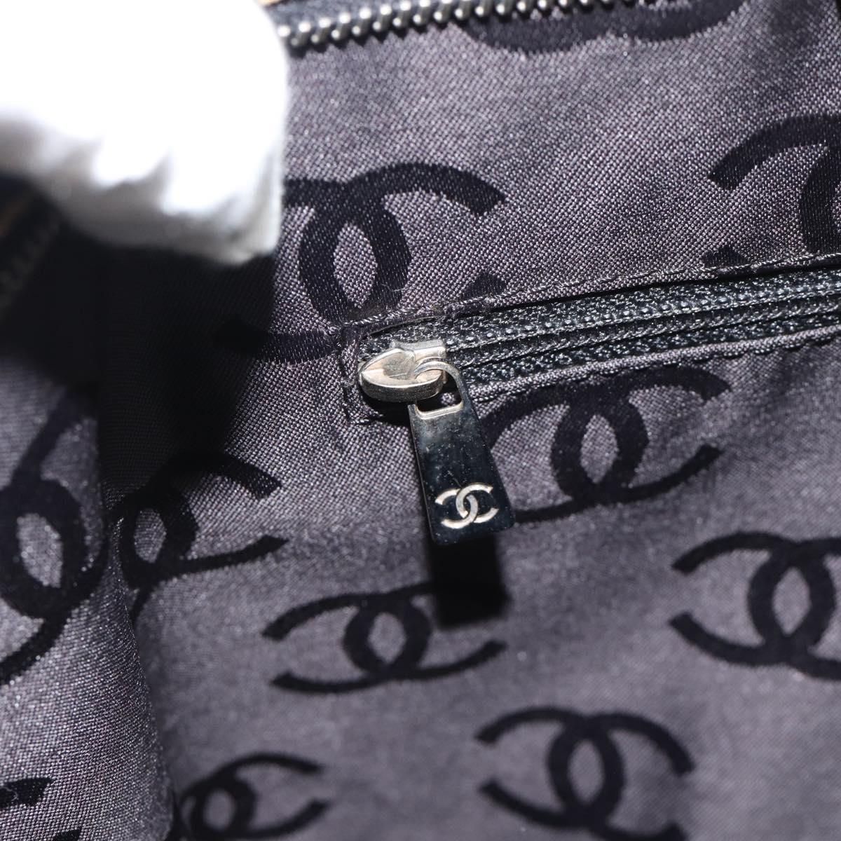 CHANEL By Sea Line Tote Bag Canvas Black Silver CC Auth 165062