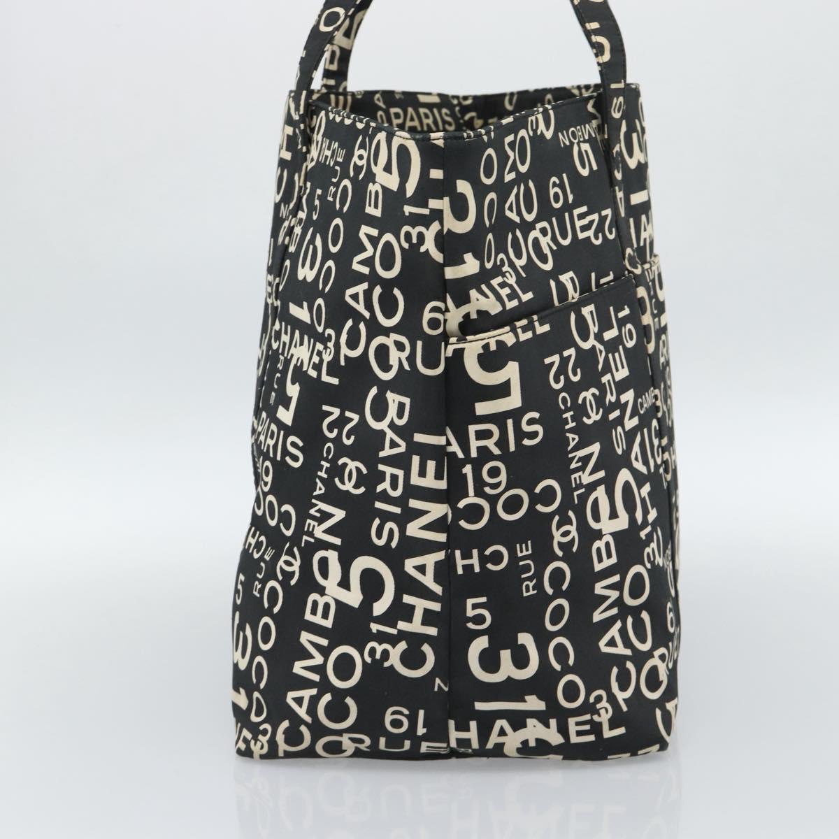 CHANEL By Sea Line Tote Bag Canvas Black Silver CC Auth 165062
