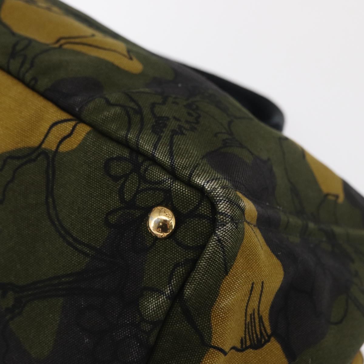 PRADA Camouflage Canapa GM Tote Bag Canvas Khaki Gold Auth 165063