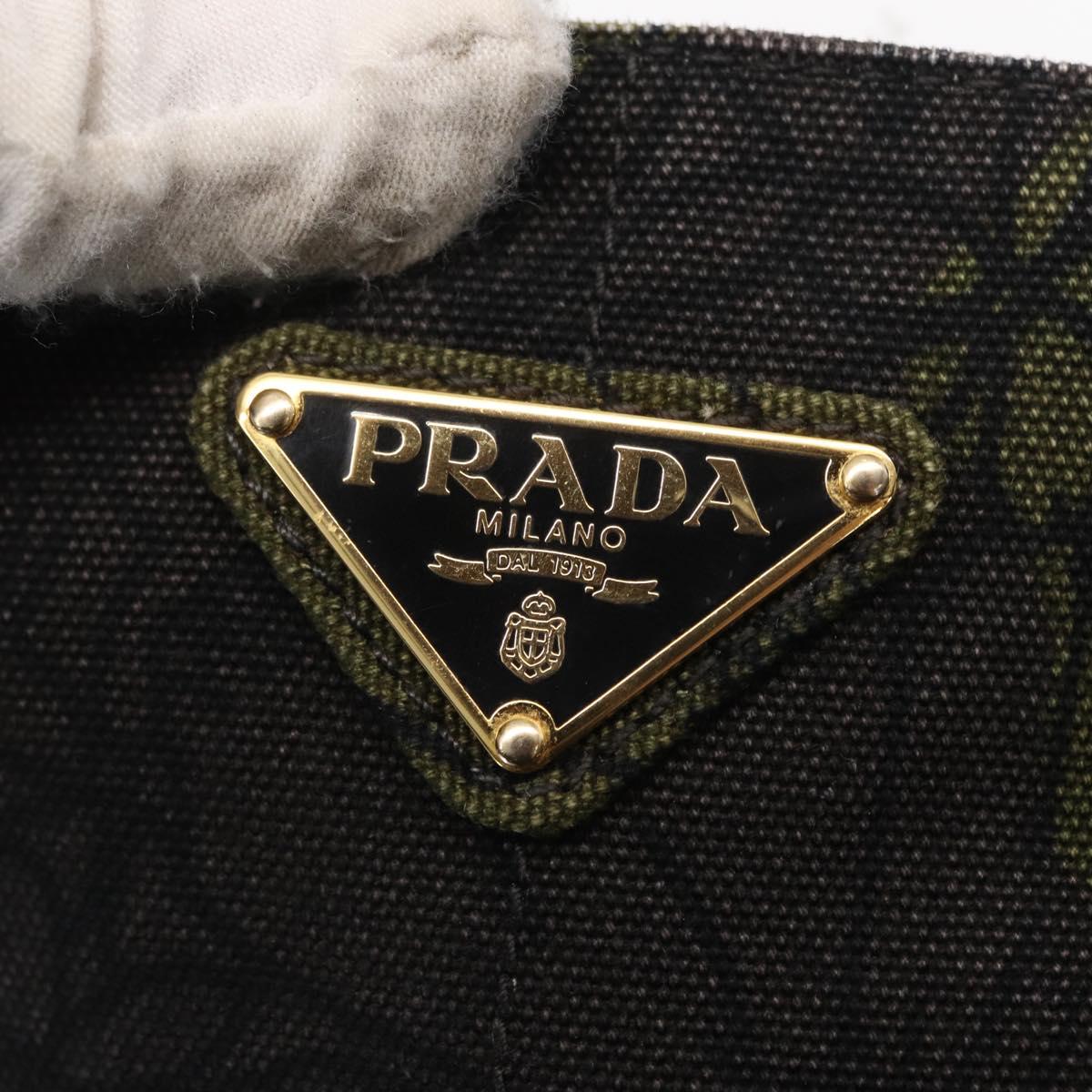 PRADA Camouflage Canapa GM Tote Bag Canvas Khaki Gold Auth 165063