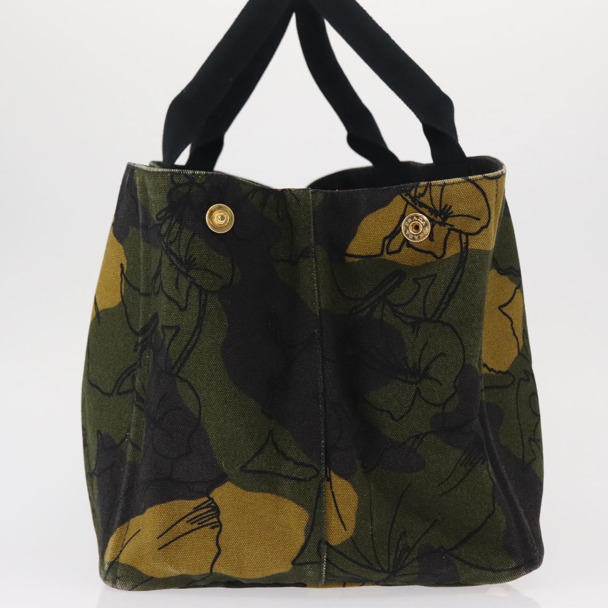 PRADA Camouflage Canapa GM Tote Bag Canvas Khaki Gold Auth 165063