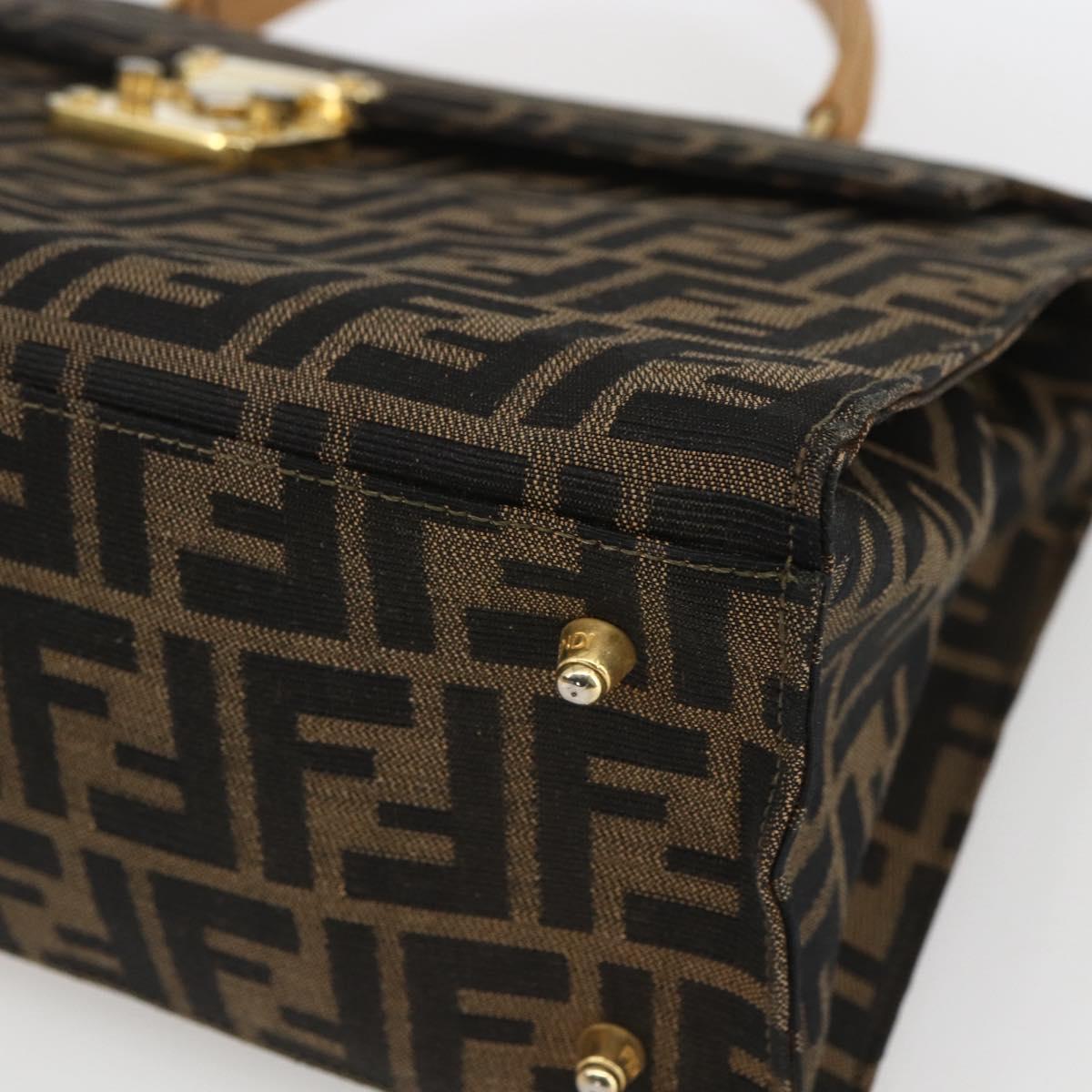 FENDI Zucca Canvas Hand Bag Black Brown gold Auth 165065