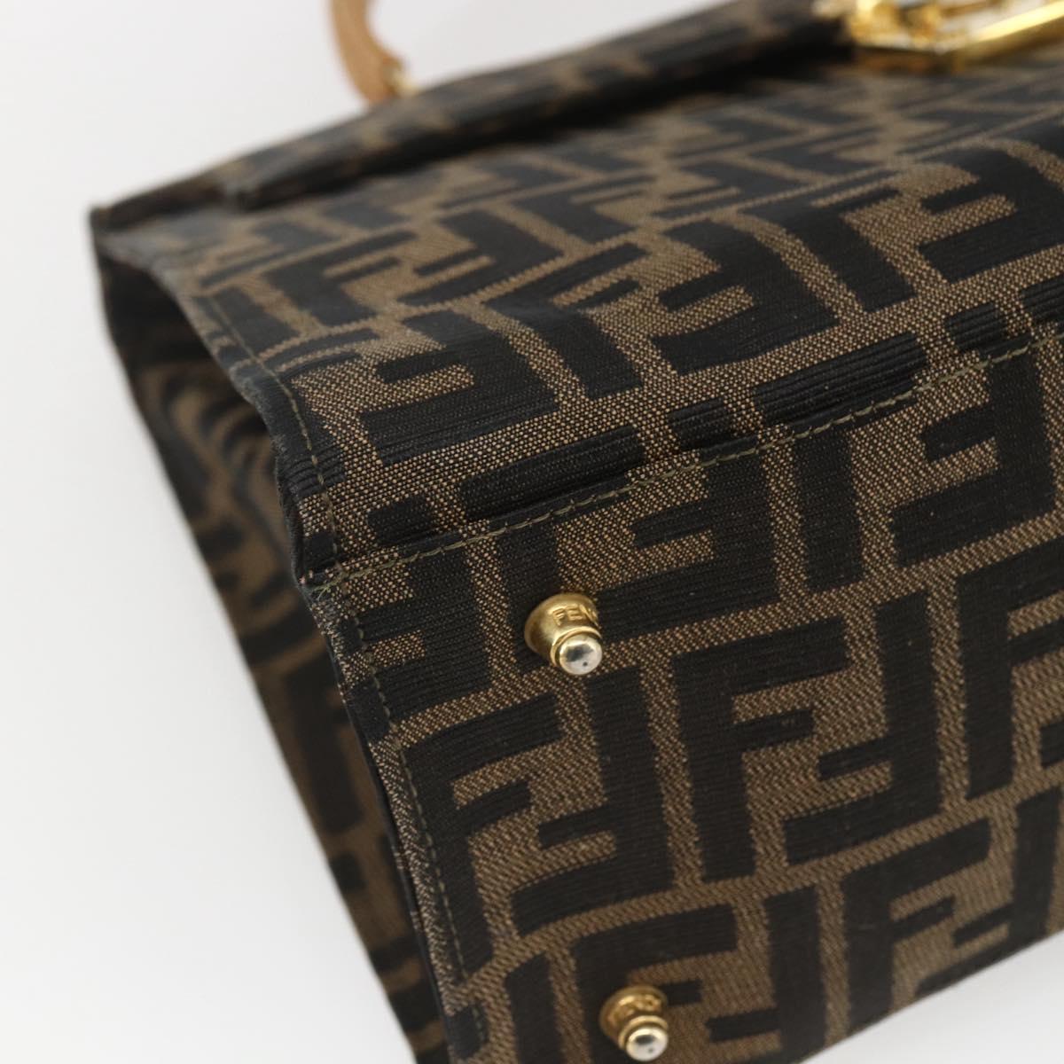 FENDI Zucca Canvas Hand Bag Black Brown gold Auth 165065