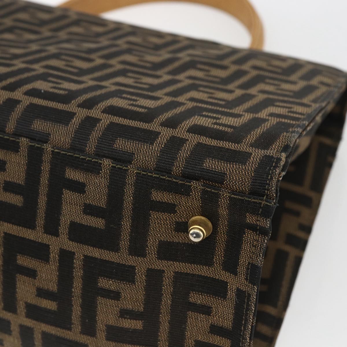 FENDI Zucca Canvas Hand Bag Black Brown gold Auth 165065