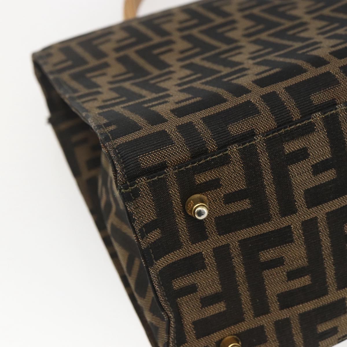 FENDI Zucca Canvas Hand Bag Black Brown gold Auth 165065